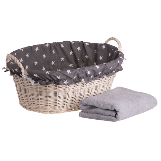 Milvus wicker basket with handles and grey lining TheWickerStories