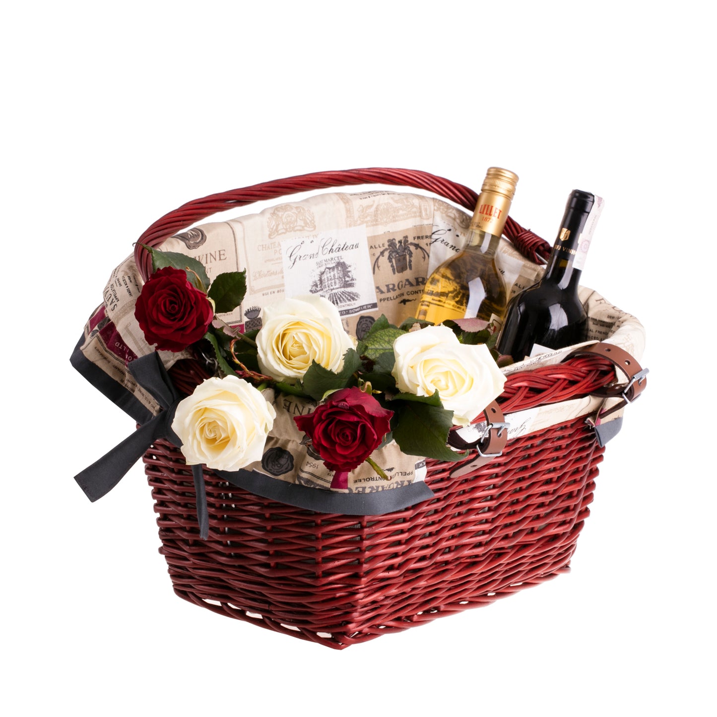 Magnus rotan fietsmand met crèmekleurige bies, met handvat en leren riemen TheWickerStories