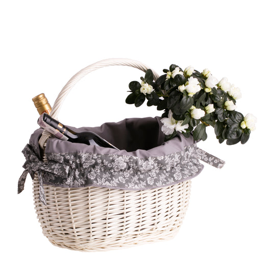 Wavellia Καλάθι αγορών από ψάθα με γκρι επένδυση και λαβή