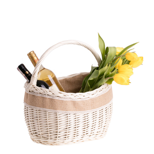 Wavellia Καλάθι αγορών από ψάθα με επένδυση από τζούτα και χερούλι