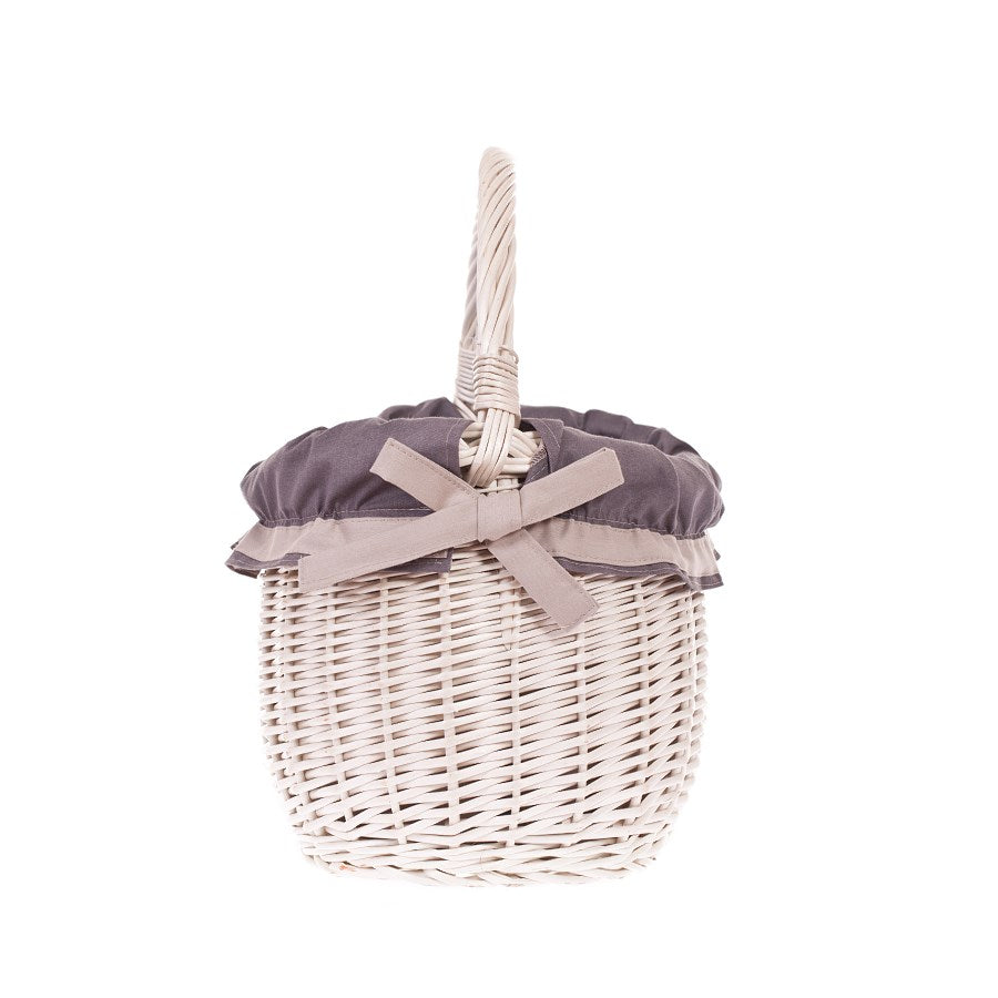 Wavellia Panier à provisions en osier avec bordure grise et anse TheWickerStories