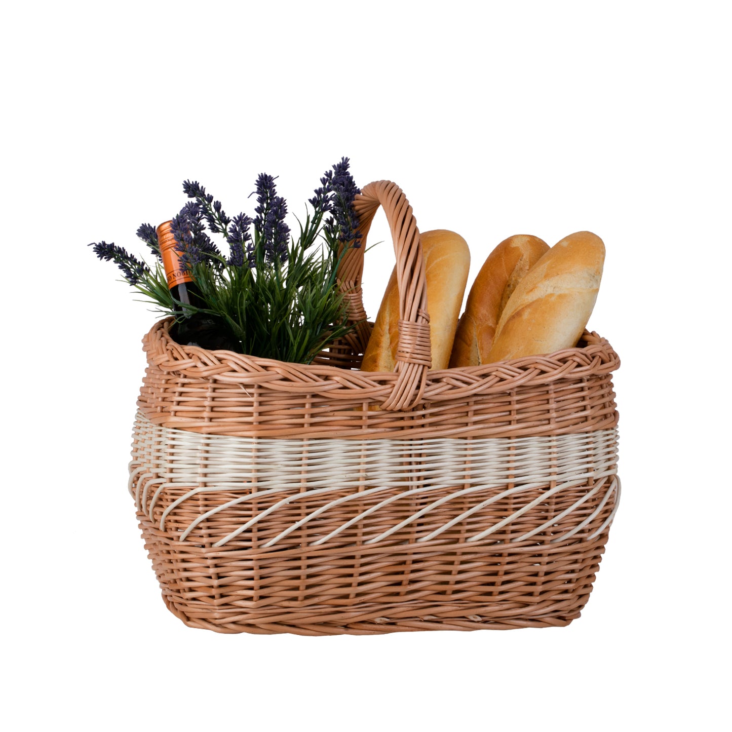 Walburga boodschappentas met rieten handvat