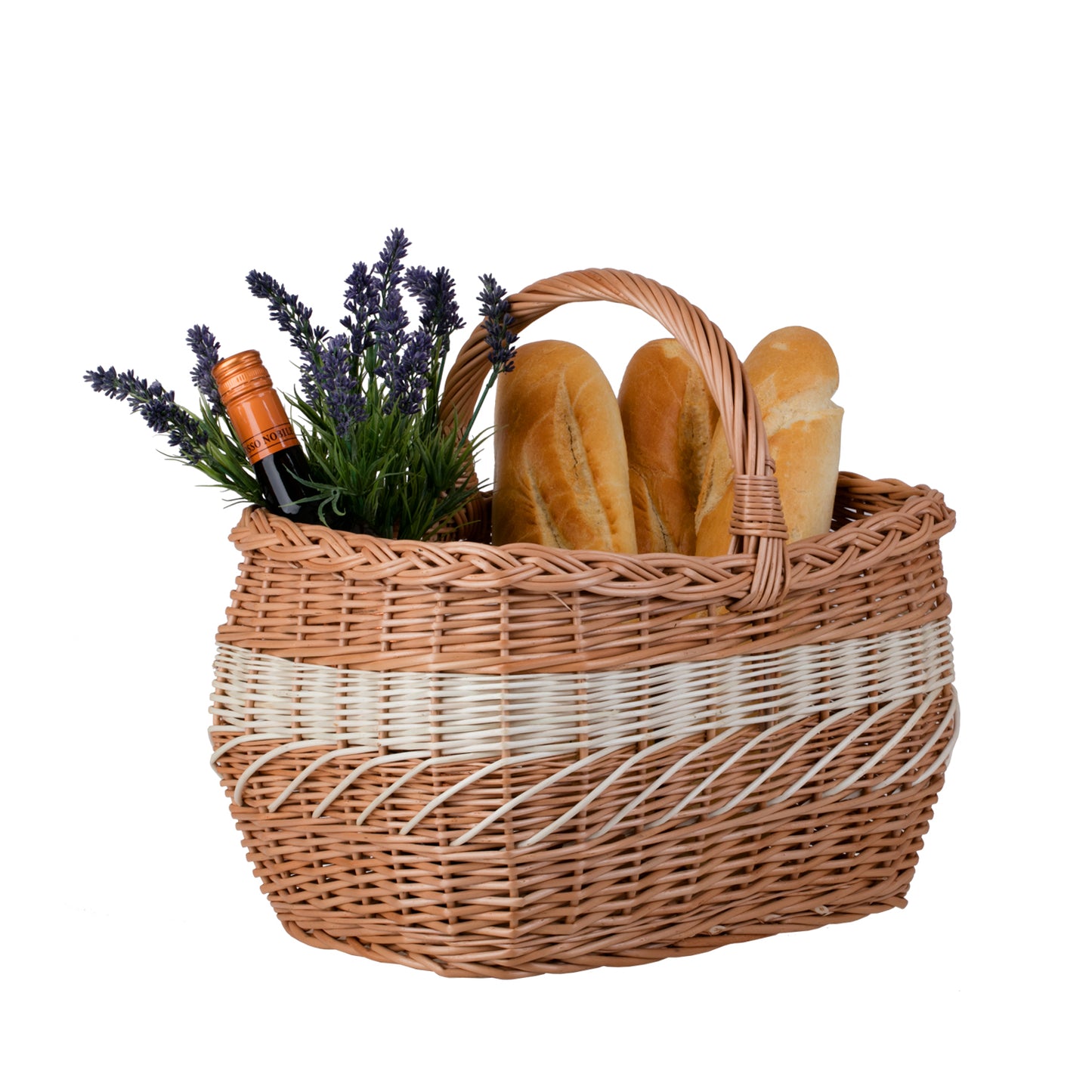 Walburga boodschappentas met rieten handvat