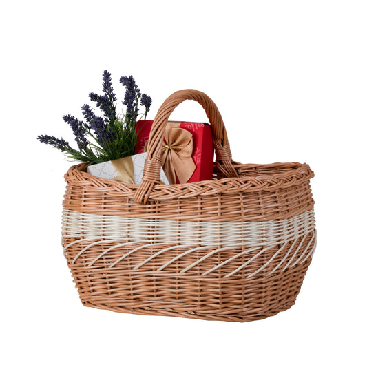shopping basket with wicker handle