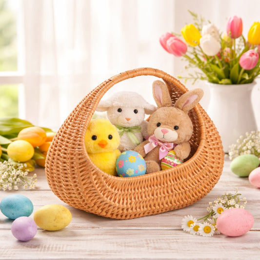 Rieten boodschappenmand met handvat