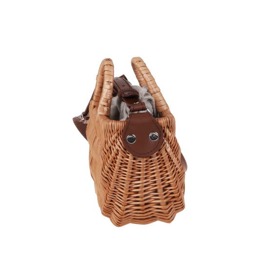 Raja wiklinowa torebka z szarym obszyciem i paskiem TheWickerStories