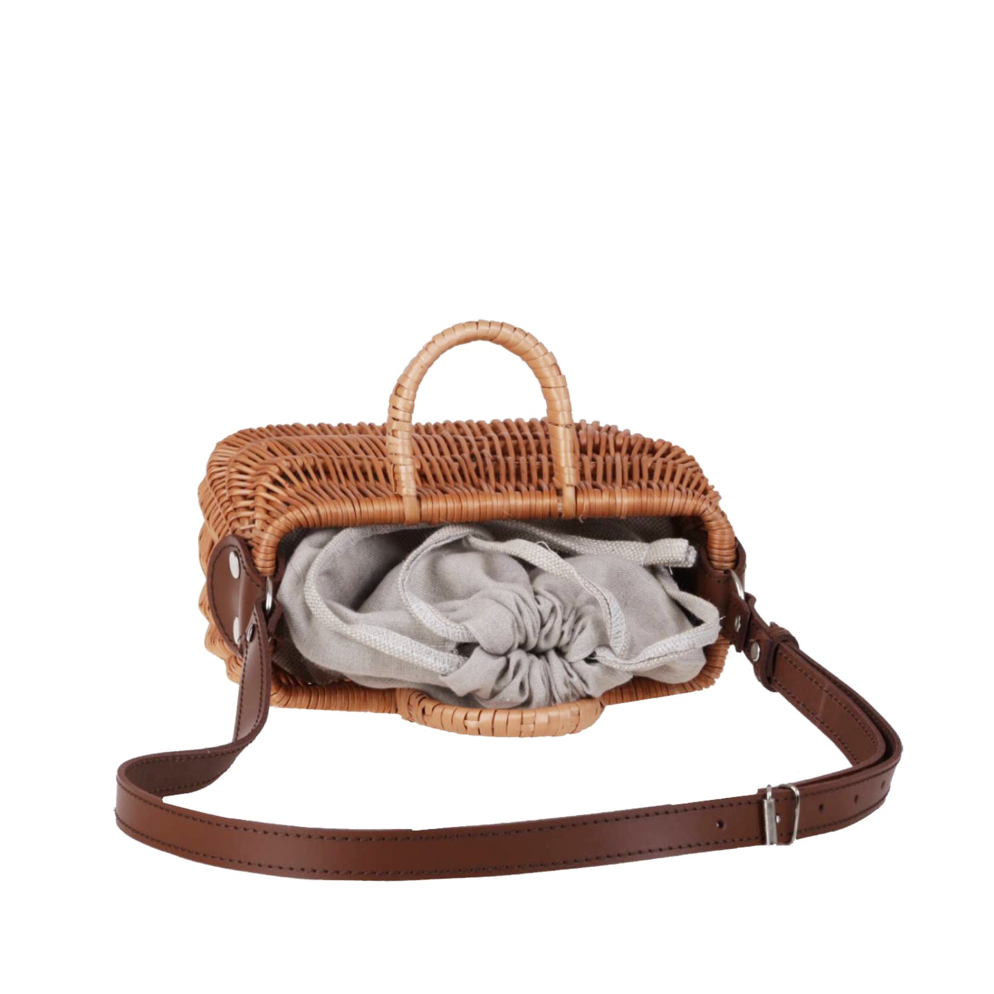 Raja wicker handbag with grey lining and strap