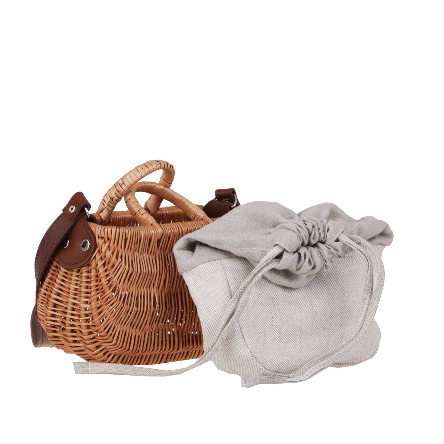 Raja wicker handbag with grey lining and strap
