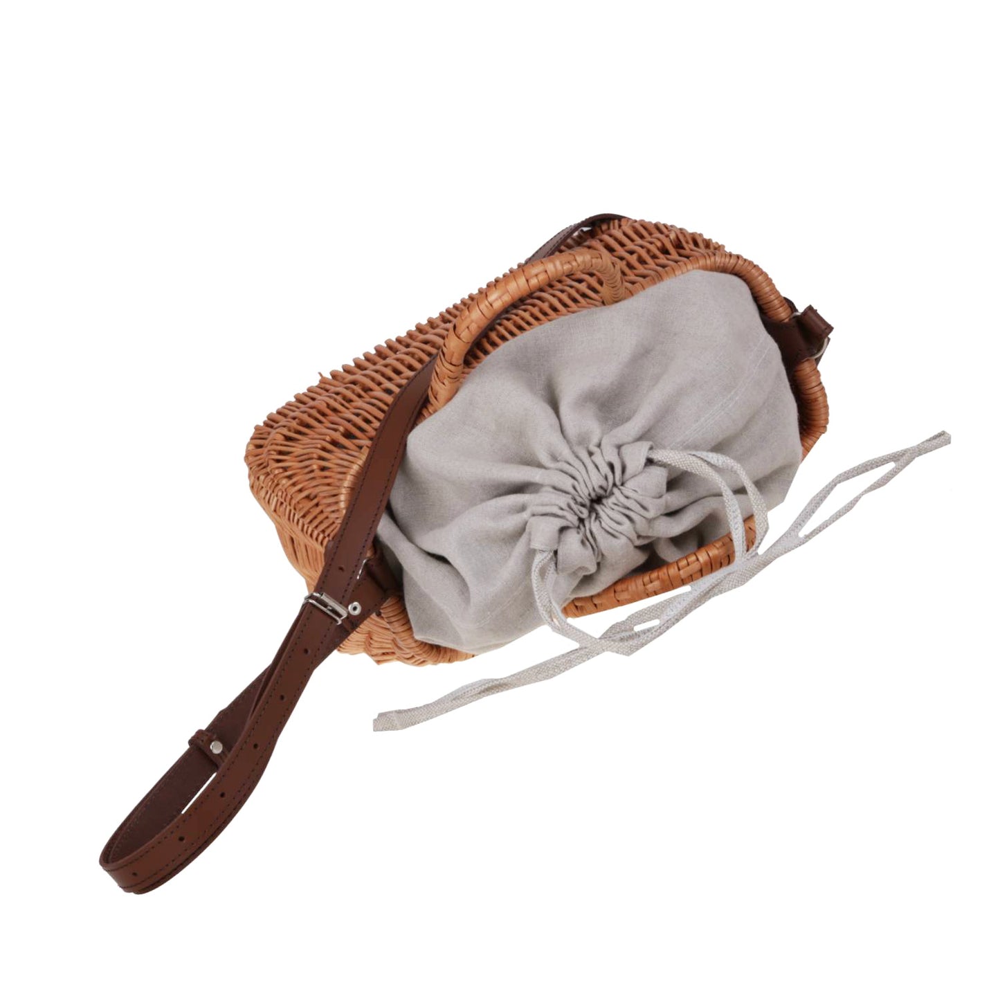 Raja wicker handbag with grey lining and strap