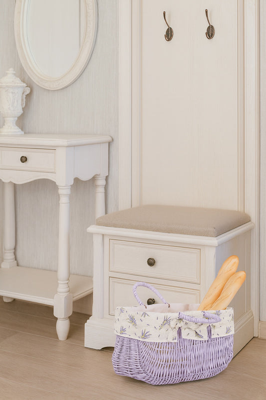 Werlissa pletena košara za kupovinu s bijelom podstavom i ručkama TheWickerStories