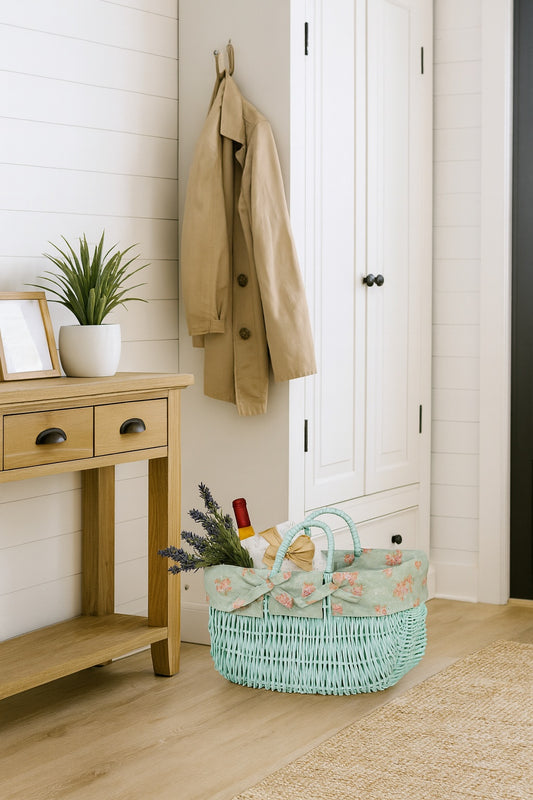 Werlissa pletena košara za kupovinu s mentol podstavom i ručkama TheWickerStories