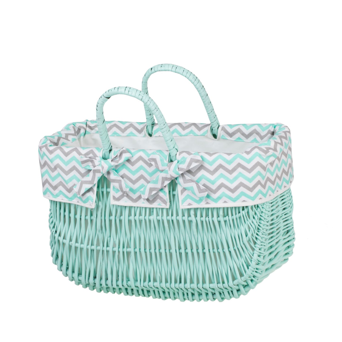 Werlissa fonott bevásárlókosár mentazöld béléssel és fogantyúkkal TheWickerStories