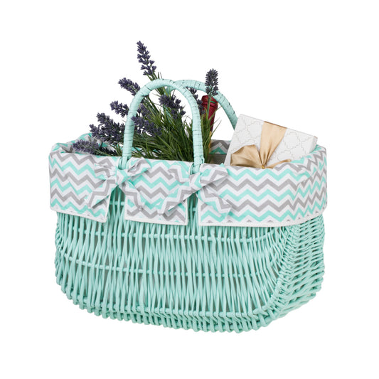 Werlissa wicker shopping basket with mint lining and handles TheWickerStories