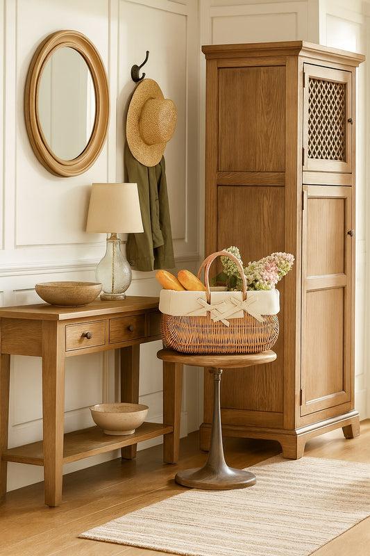 Werlissa pletena košara za kupovinu s bež podstavom i ručkama TheWickerStories