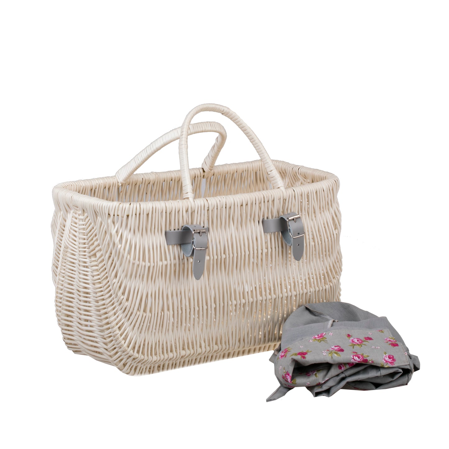 Werlissa proutěný koš na kolo s šedým lemováním, s rukojeťmi TheWickerStories