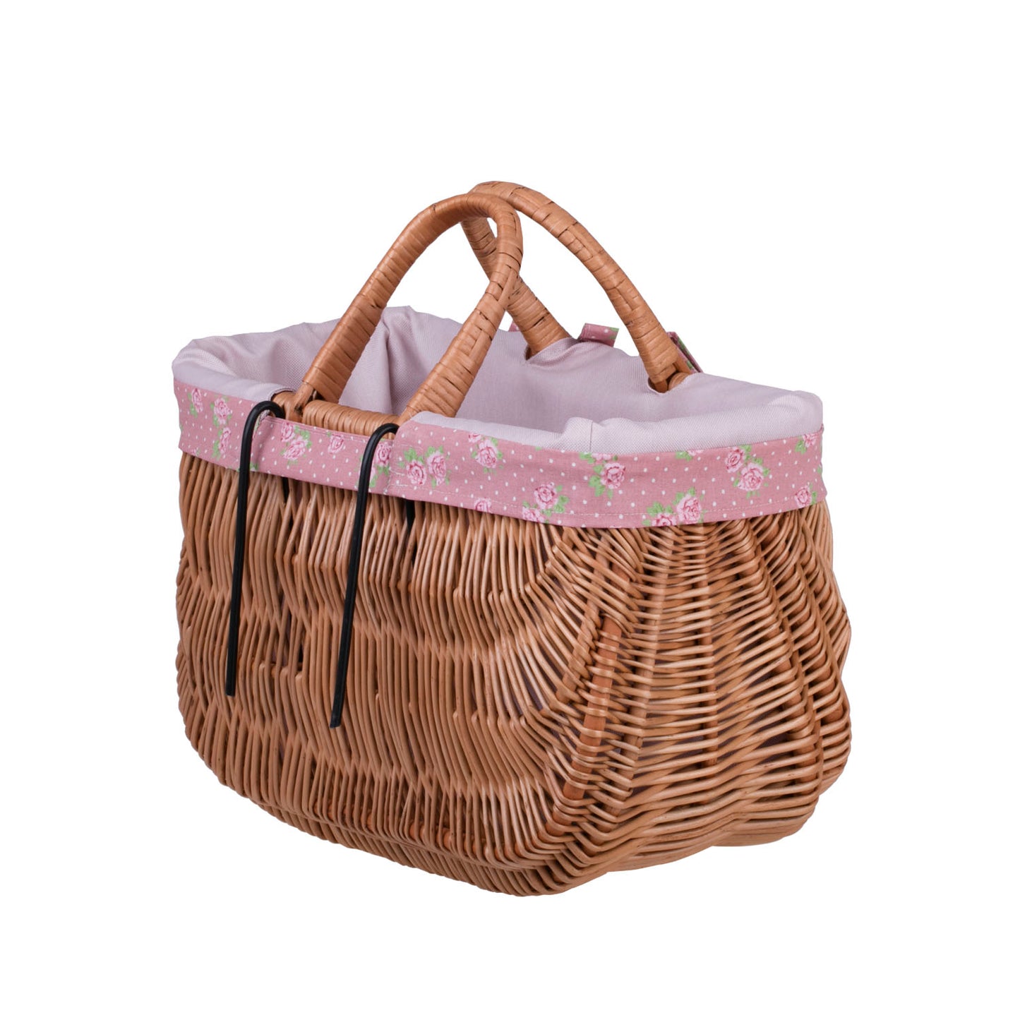 Werlissa Prútený košík na riadidlá bicykla s ružovým lemovaním a rúčkami TheWickerStories