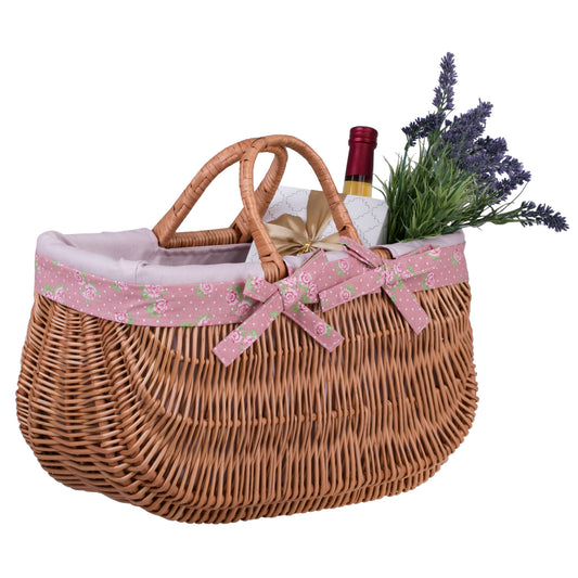 Werlissa wicker bicycle handlebar basket with pink trim and handles TheWickerStories