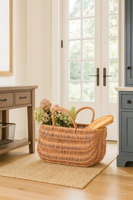 wicker shopping basket with handles