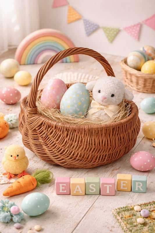 gevlochten rieten mand voor boodschappen en tuin met handvat