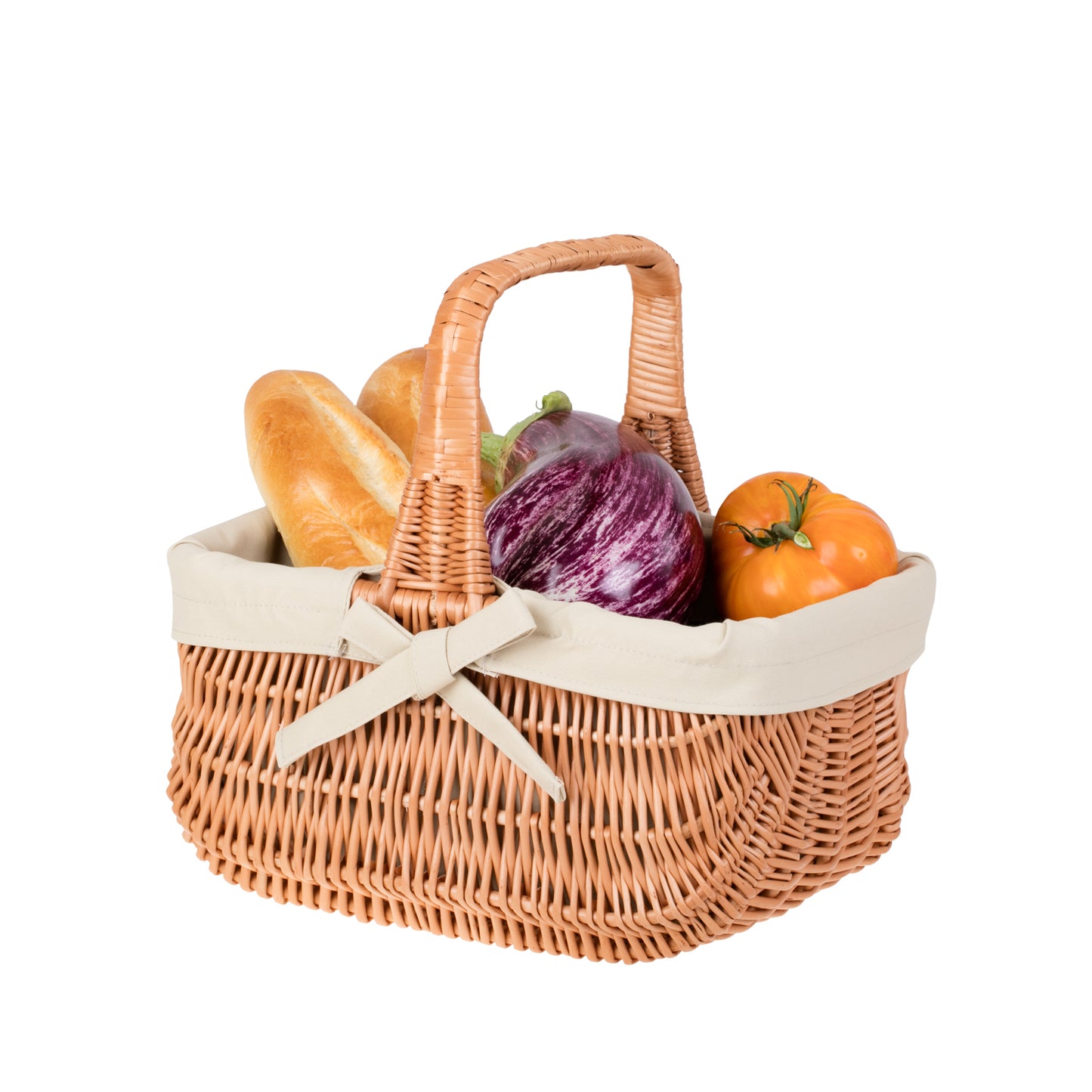 Willesia panier en osier avec doublure beige et poignée
