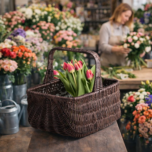 wicker basket with handle