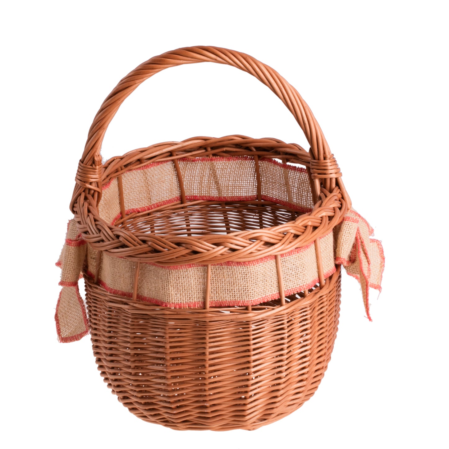 Winalia wicker shopping basket with jute trim and bow, with handle TheWickerStories