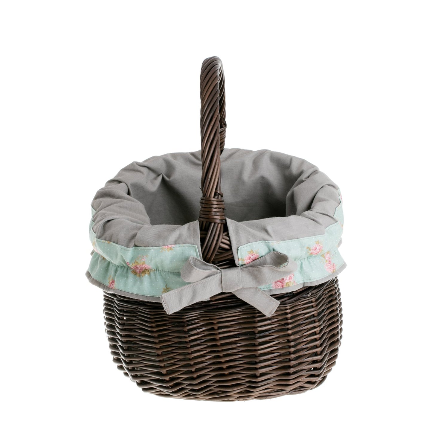 Wictor flettet handlekurv med grå kant og hank TheWickerStories