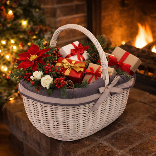 Walerissa shopping basket with wicker handle and gray trim TheWickerStories