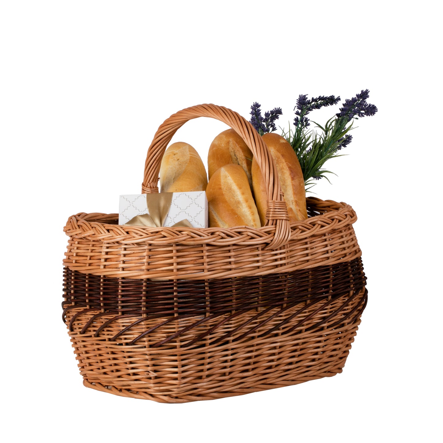 Walburga boodschappentas met rieten handvat
