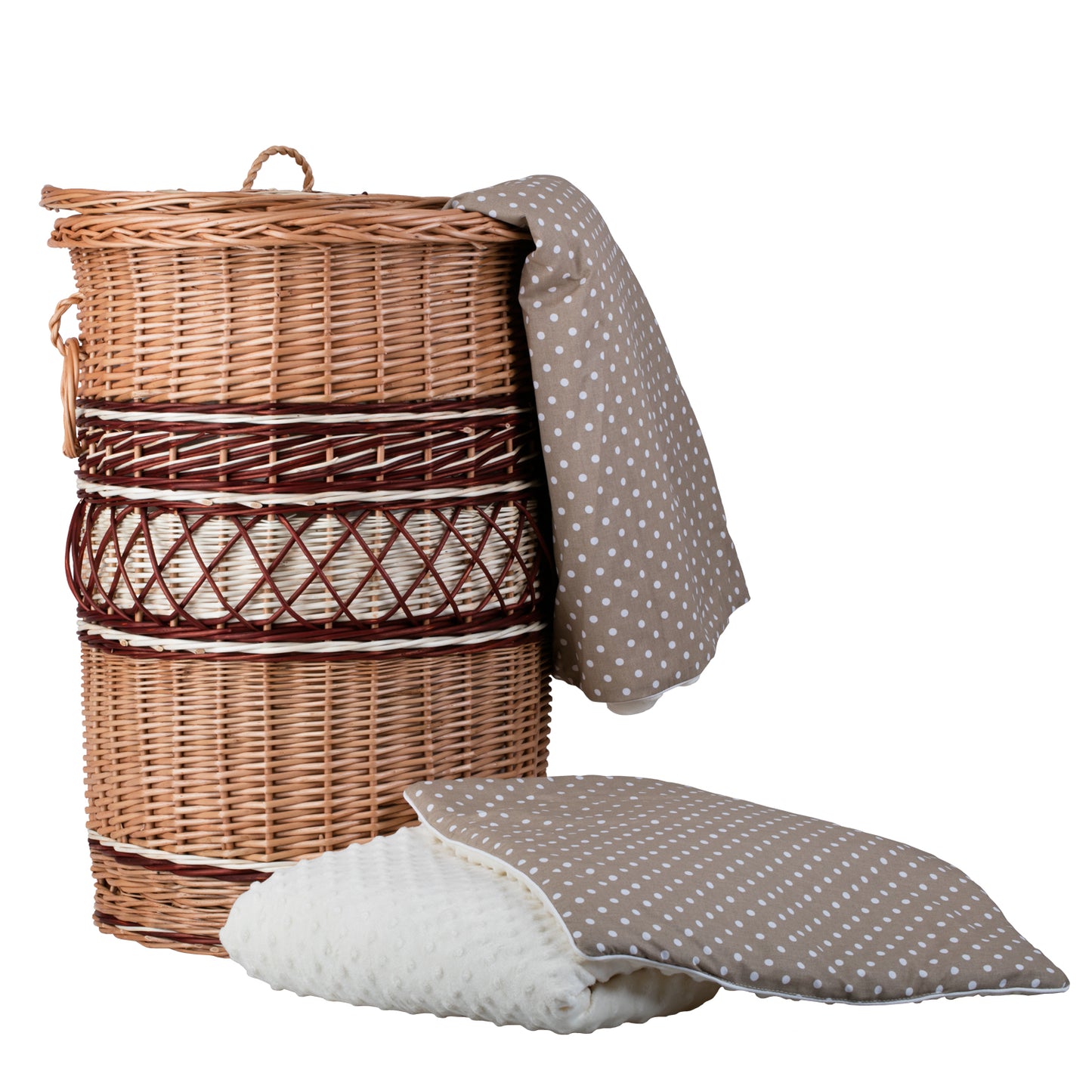 Maravia Rieten wasmand met stoffen voering, deksel en handvatten