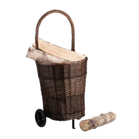 Favoren wicker firewood basket on wheels with handle TheWickerStories