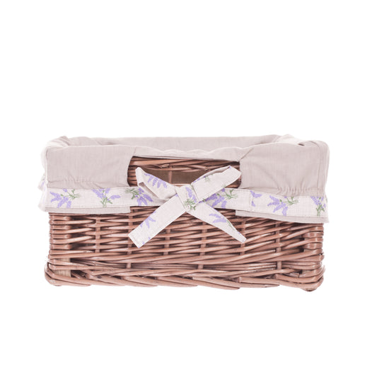 Rieten opbergmand voor plank met beige afwerking en handvatten