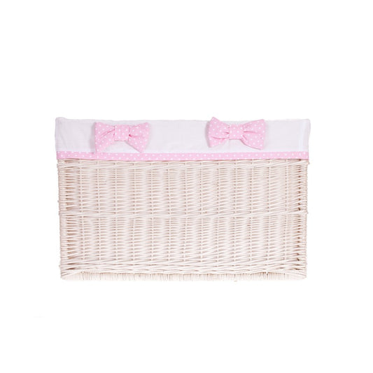 Nova wicker storage basket set with white trim and bows TheWickerStories