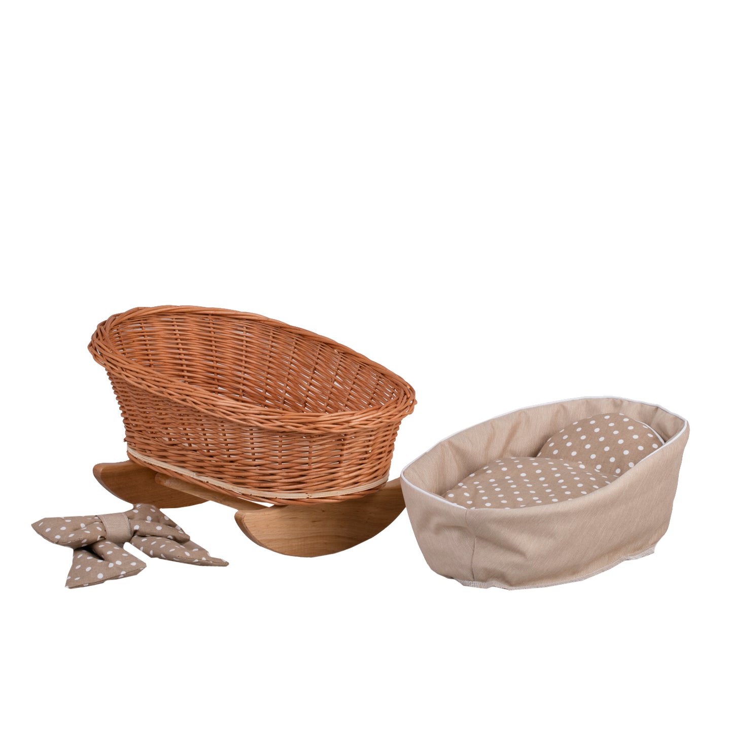 Mimi proutěná kolébka pro panenky s hnědým potahem, polštářkem a přikrývkou TheWickerStories