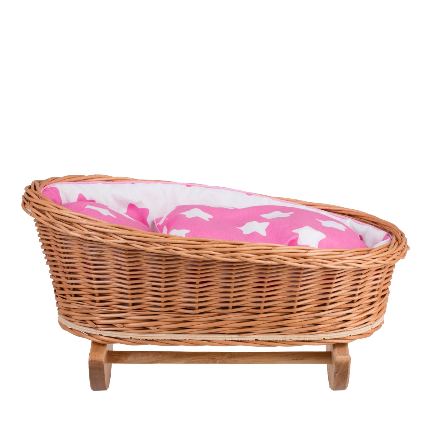 Mimi rotting vagga för dockor med rosa foder, kudde och täcke