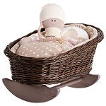 Mimi wicker cradle for dolls with beige lining, pillow and duvet TheWickerStories