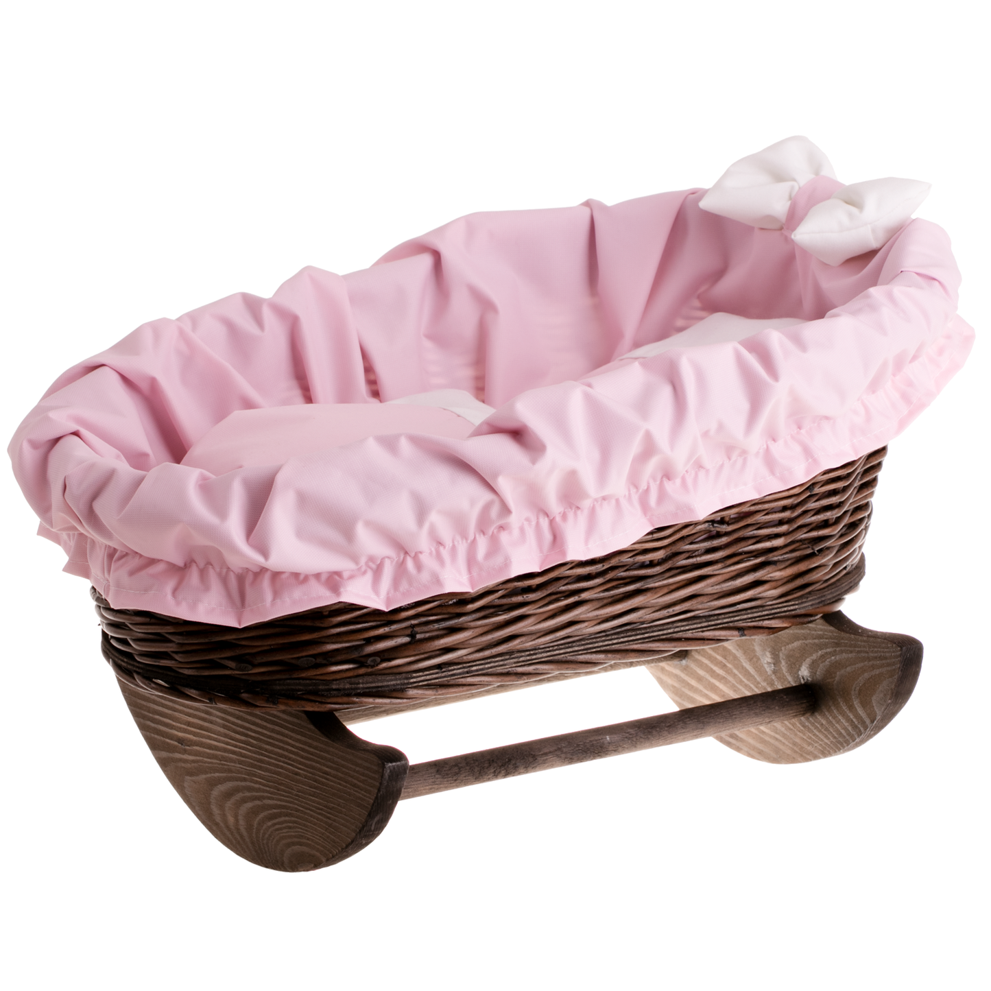 Mimi rotting vagga för dockor med rosa foder, kudde och täcke