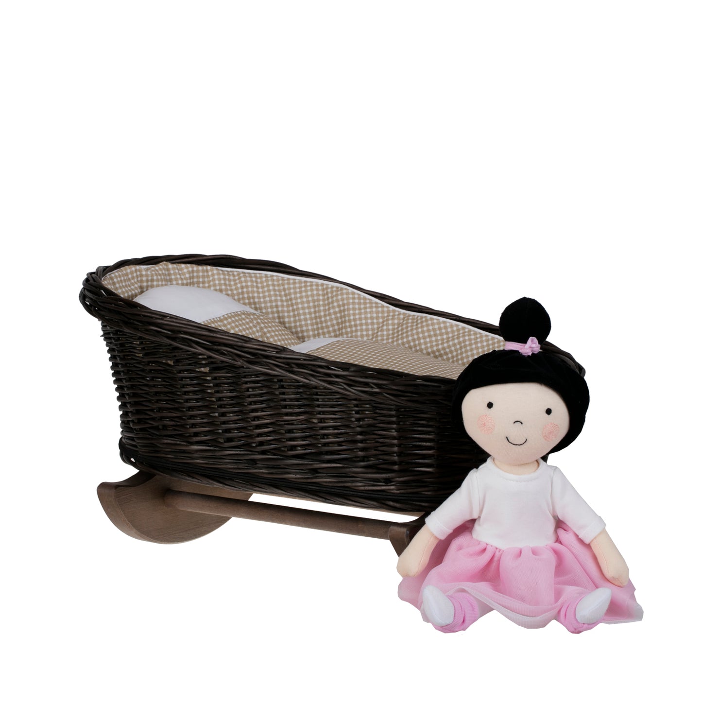 Mimi berceau en osier pour poupées avec doublure beige, oreiller et couette