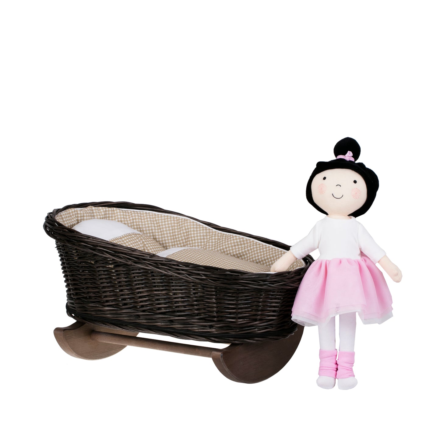 Mimi berceau en osier pour poupées avec doublure beige, oreiller et couette