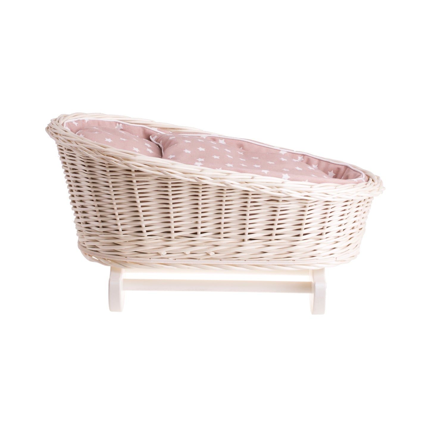 Mimi culla in vimini per bambole con fodera beige, cuscino e trapunta TheWickerStories