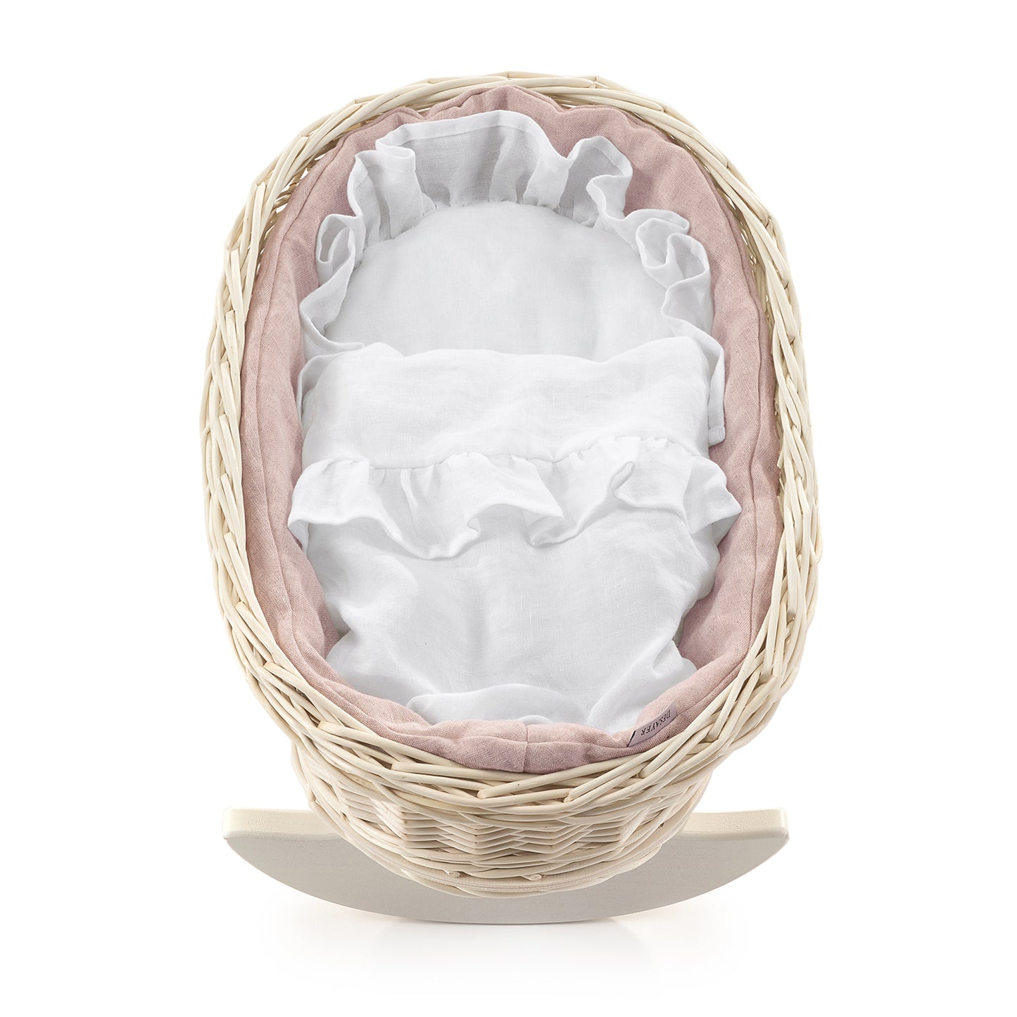 Mimi wicker doll cradle with pink trim, including pillow and blanket TheWickerStories