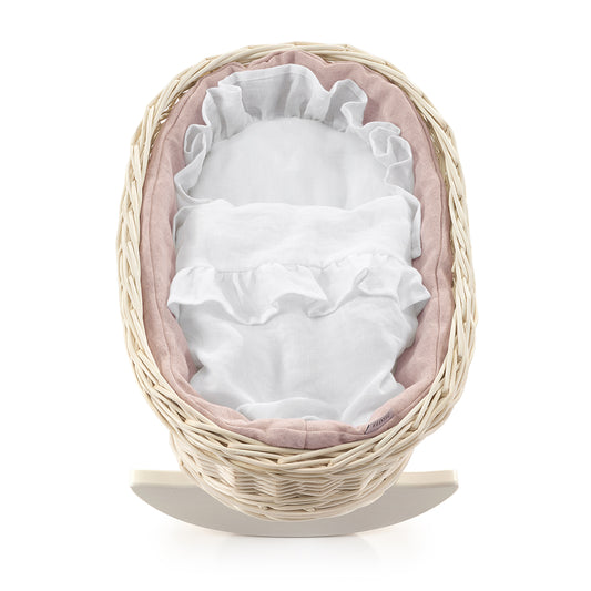 Mimi wicker doll cradle with pink trim, including pillow and blanket TheWickerStories