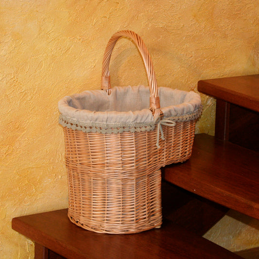Ovis wicker stair basket with beige lining TheWickerStories