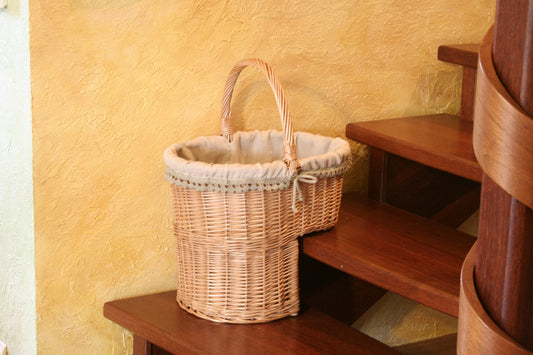 wicker stair basket with beige lining