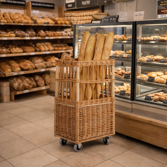 wicker baguette basket with wheels