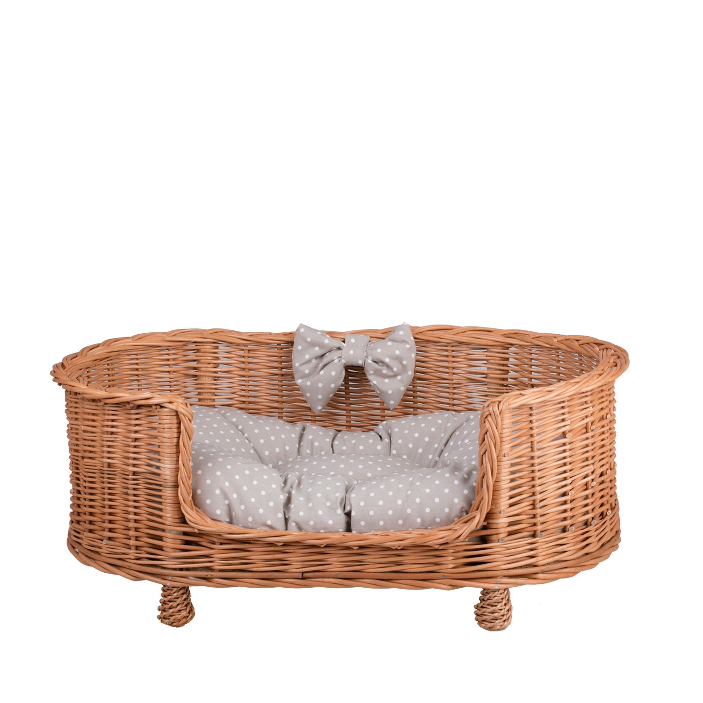 Esoria Rieten honden- en kattenmand met beige kussen, op pootjes en met lage instap