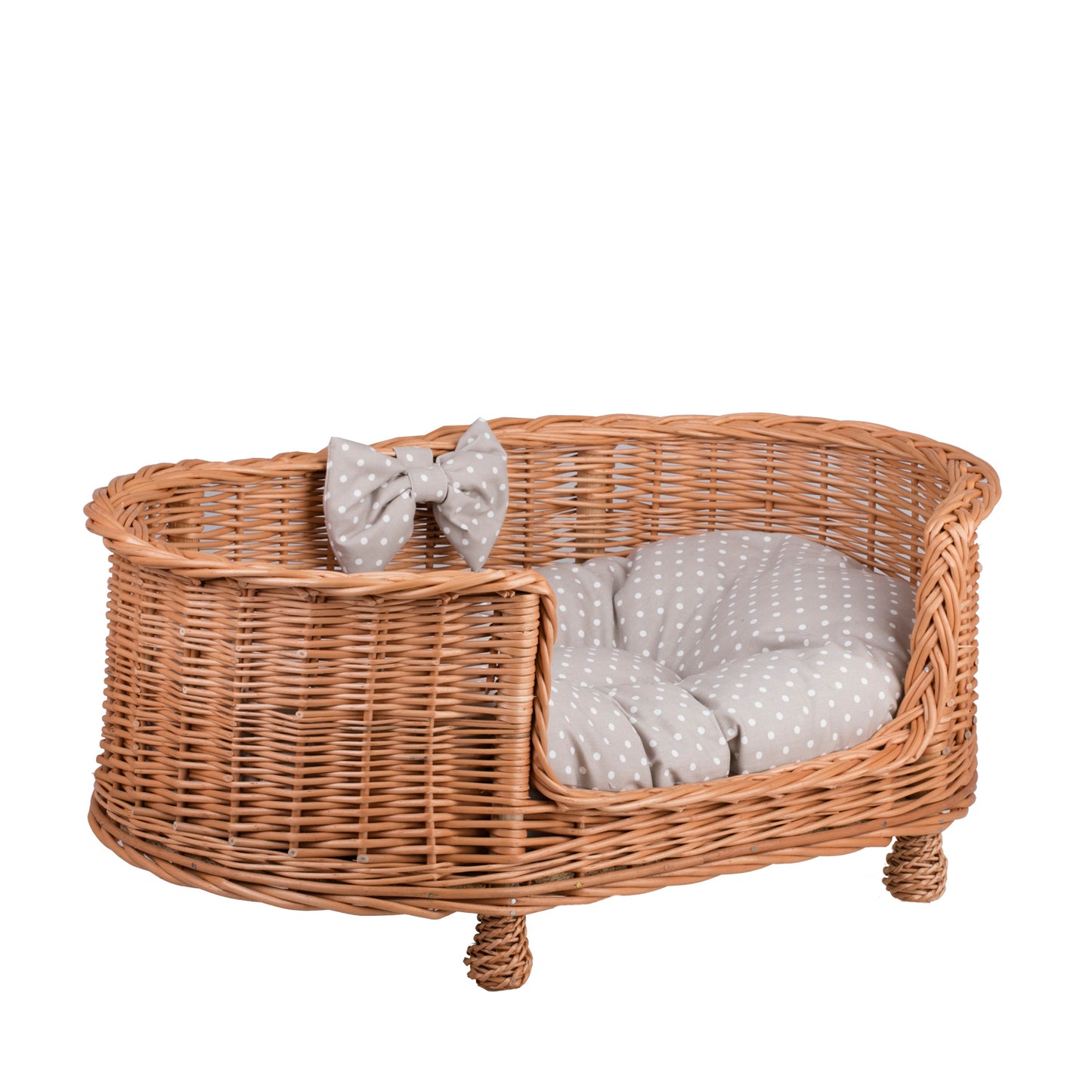 Esoria Rieten honden- en kattenmand met beige kussen, op pootjes en met lage instap