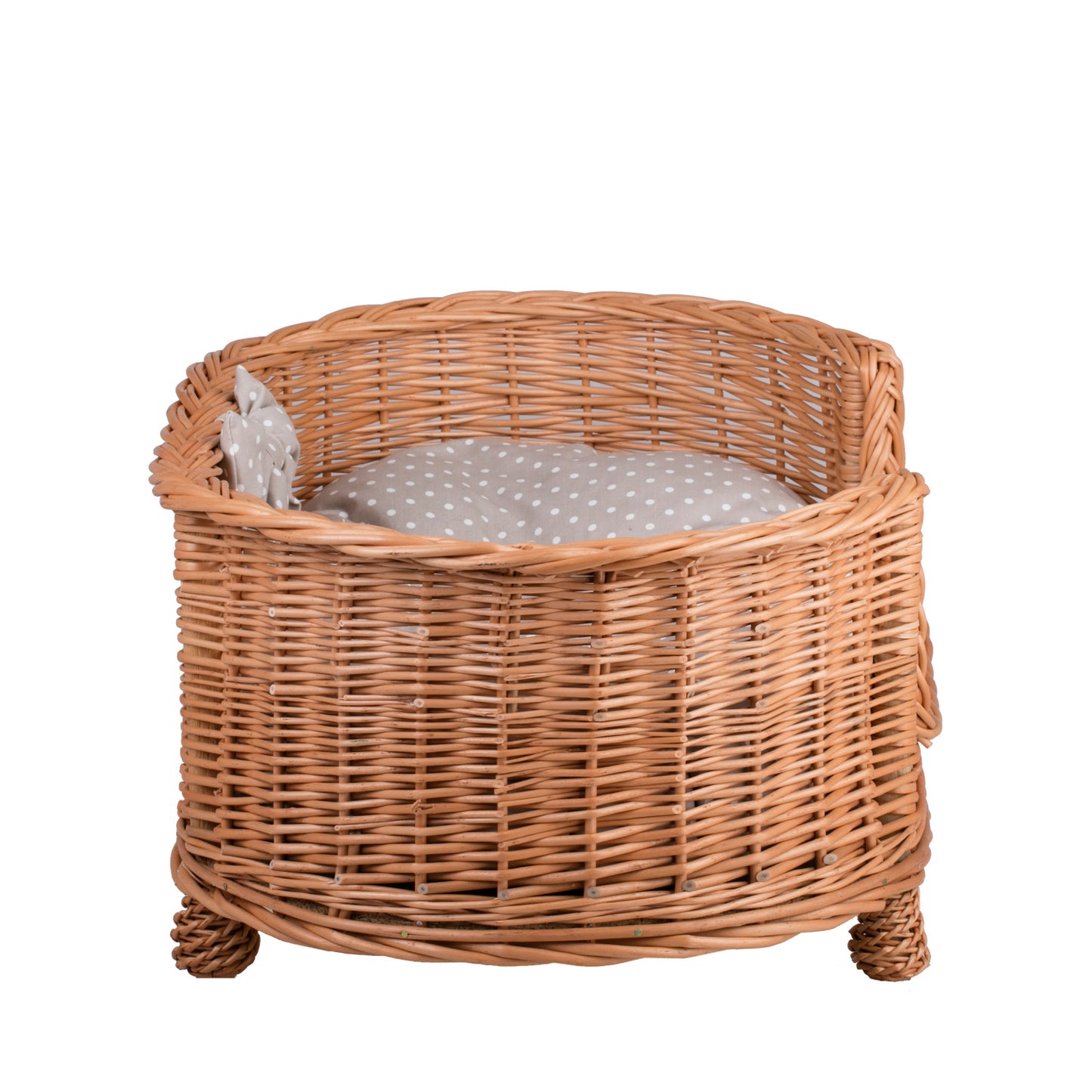 Esoria Rieten honden- en kattenmand met beige kussen, op pootjes en met lage instap