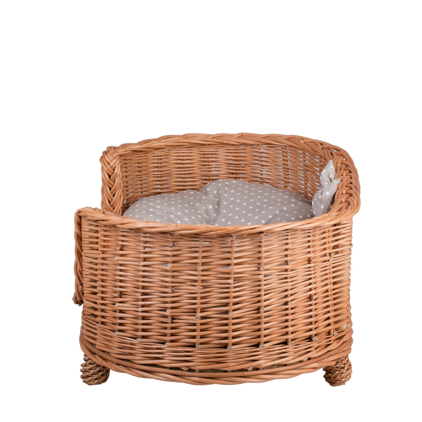 Esoria Rieten honden- en kattenmand met beige kussen, op pootjes en met lage instap
