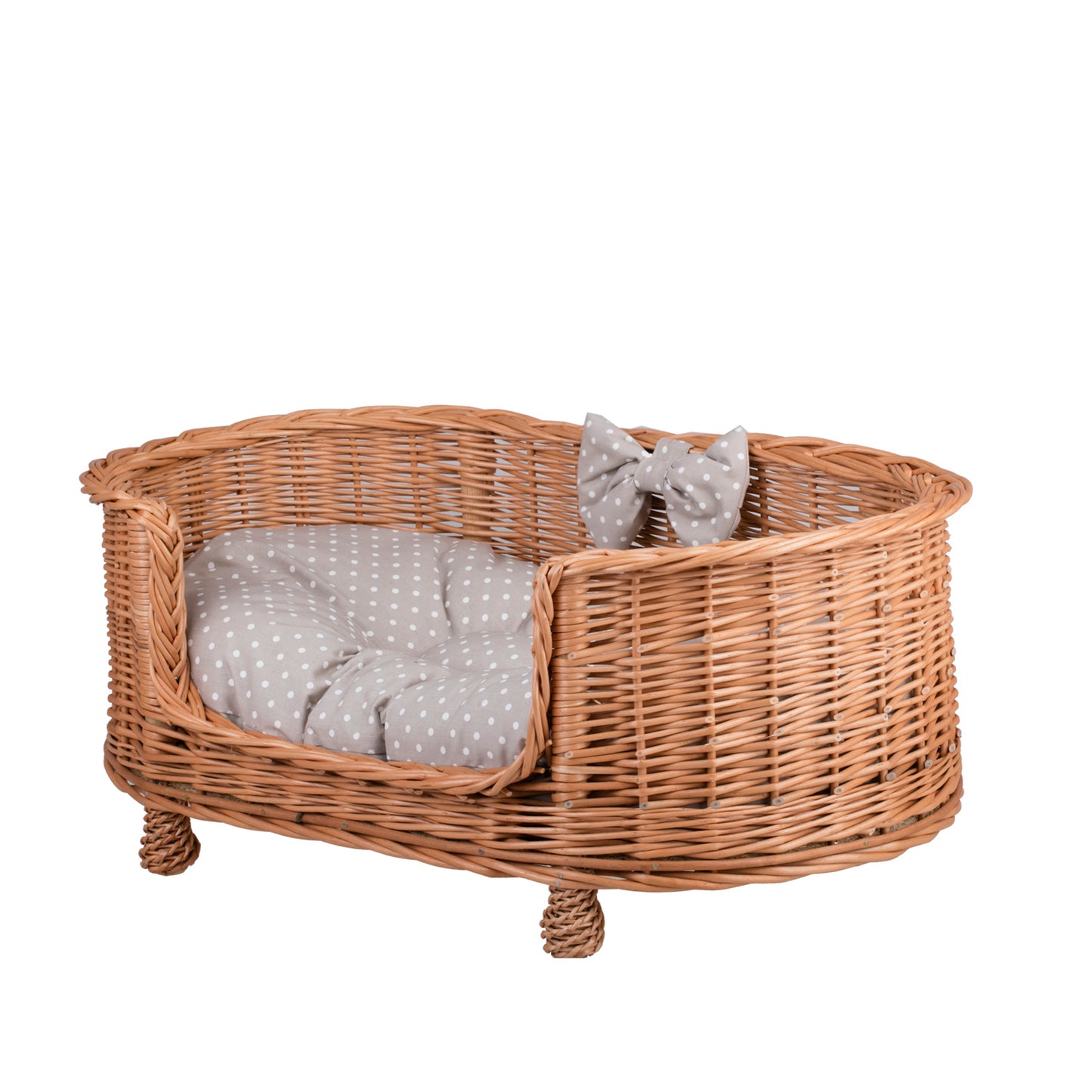 Esoria Rieten honden- en kattenmand met beige kussen, op pootjes en met lage instap